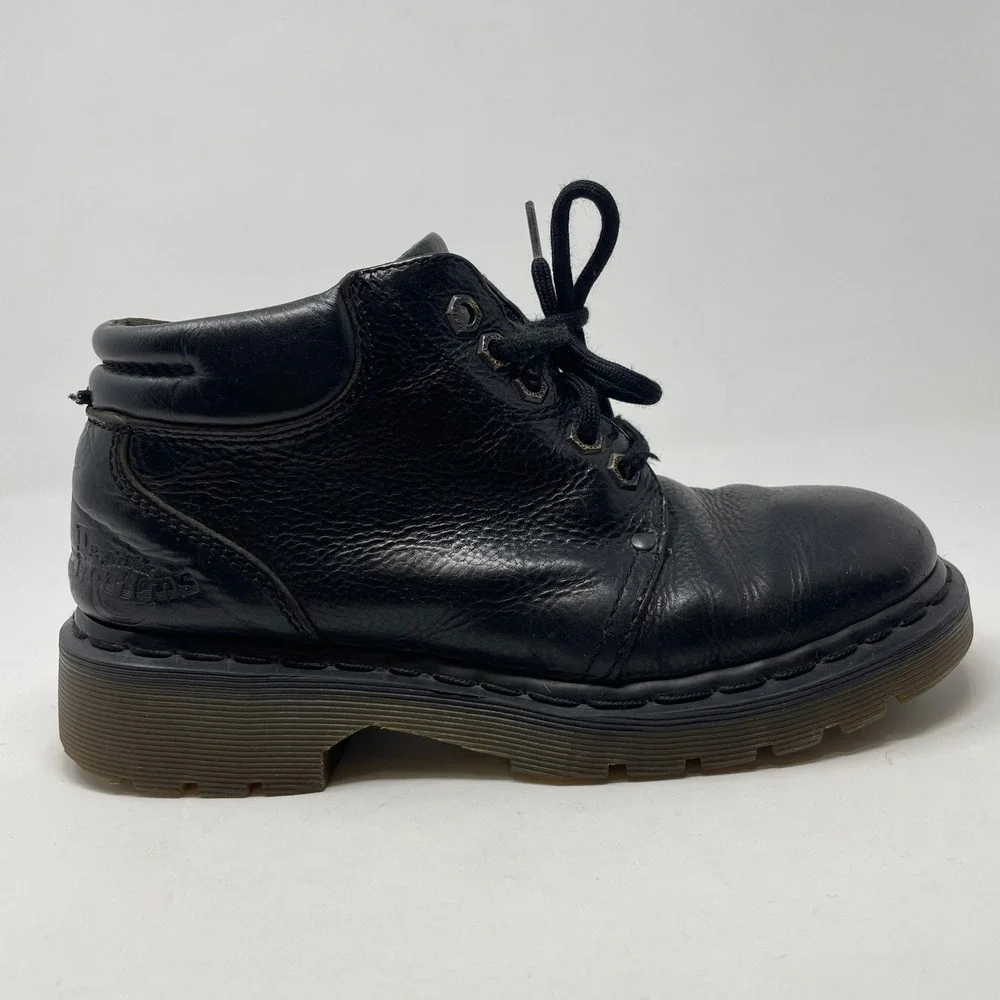 VTG Y2K Dr. Martens England Black Pebbled Leather Lace Up Ankle Boots Moto Punk